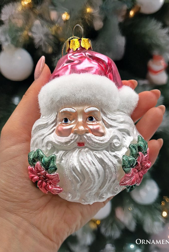 Shop For Enchanting Pink Santa Head Glass Ornament
