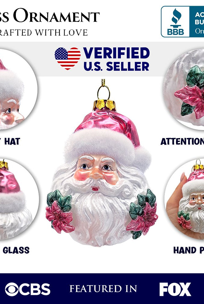 Shop For Enchanting Pink Santa Head Glass Ornament