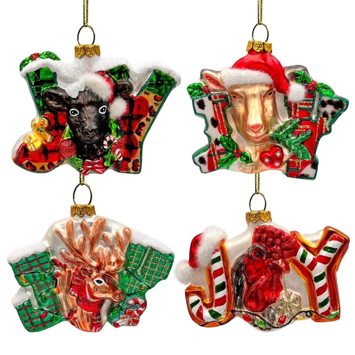 Farm Filled with Joy Glass Christmas Ornaments, Set of 4