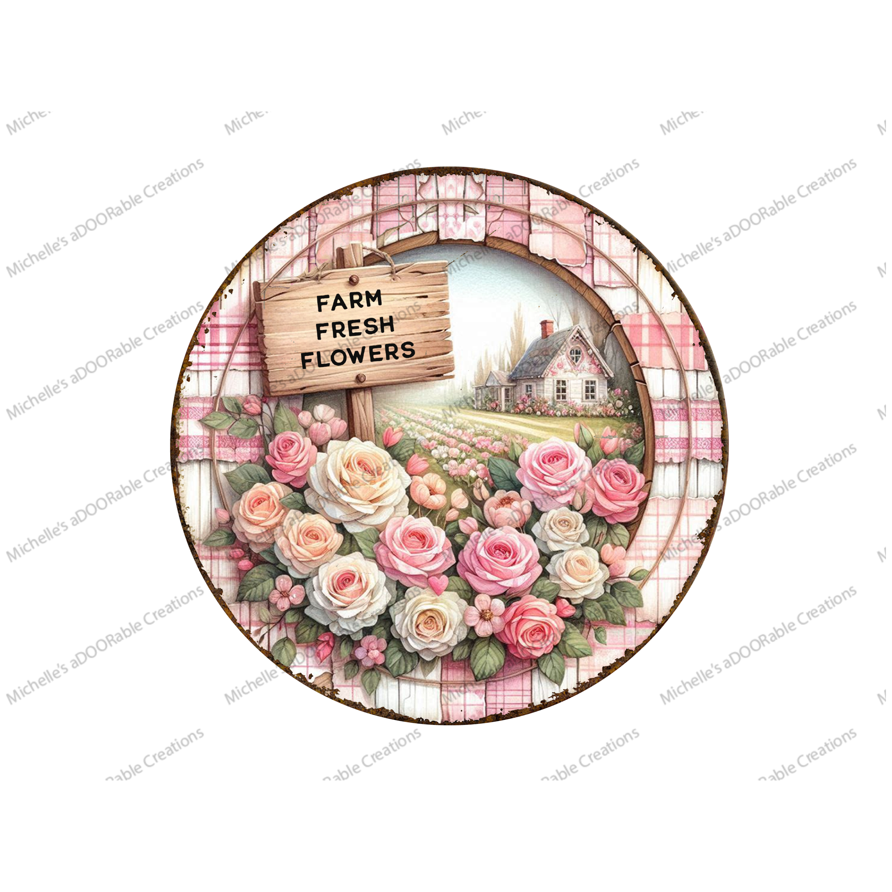 Shop For Farm Fresh Pink Flowers Metal Sign