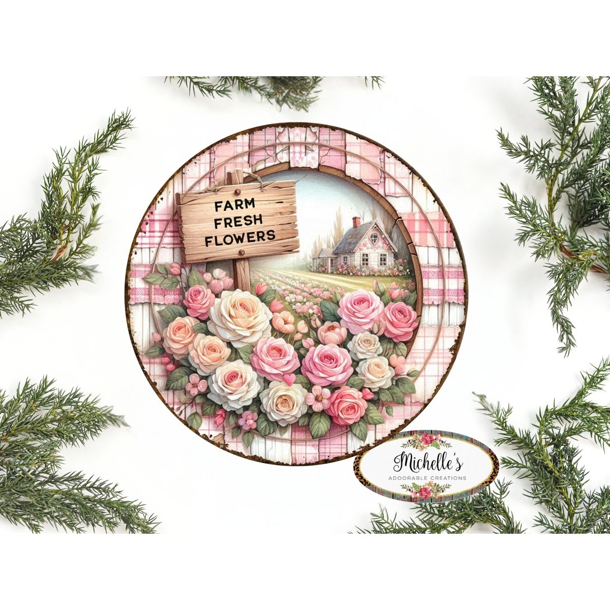 Shop For Farm Fresh Pink Flowers Metal Sign