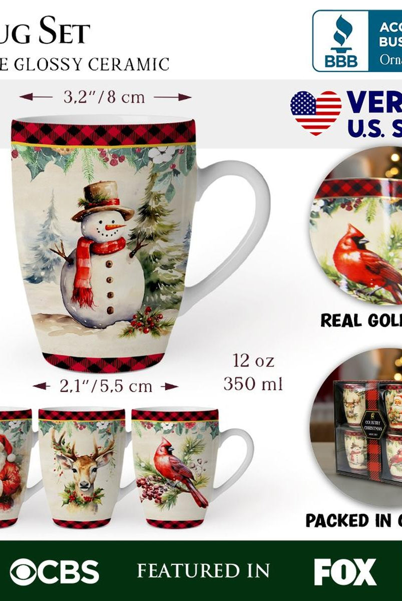Shop For Festive Country County Christmas Plaid Mugs (Set of 4)