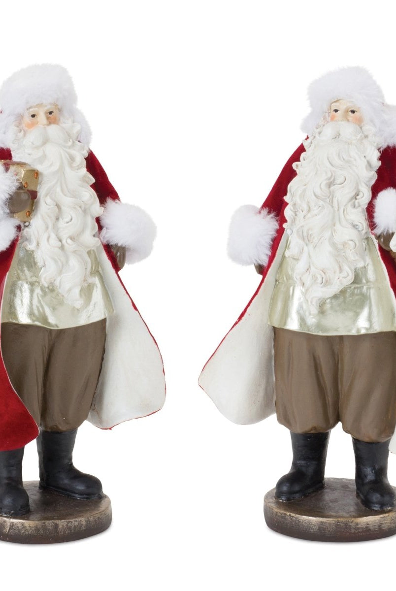 Shop For Flocked Santa Figurine with Toy Accents (Set of 2) at Michelle's aDOORable Creations