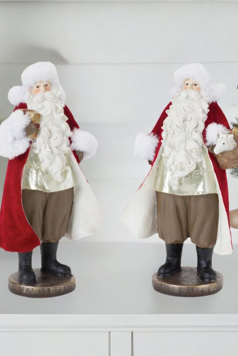 Shop For Flocked Santa Figurine with Toy Accents (Set of 2) at Michelle's aDOORable Creations