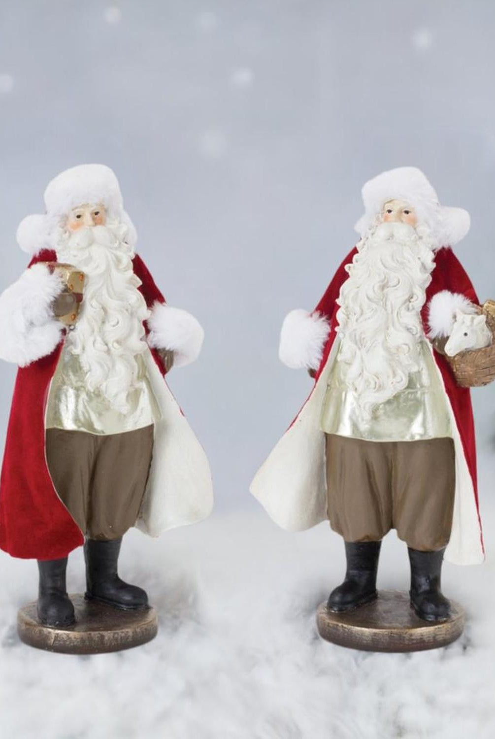 Shop For Flocked Santa Figurine with Toy Accents (Set of 2) at Michelle's aDOORable Creations