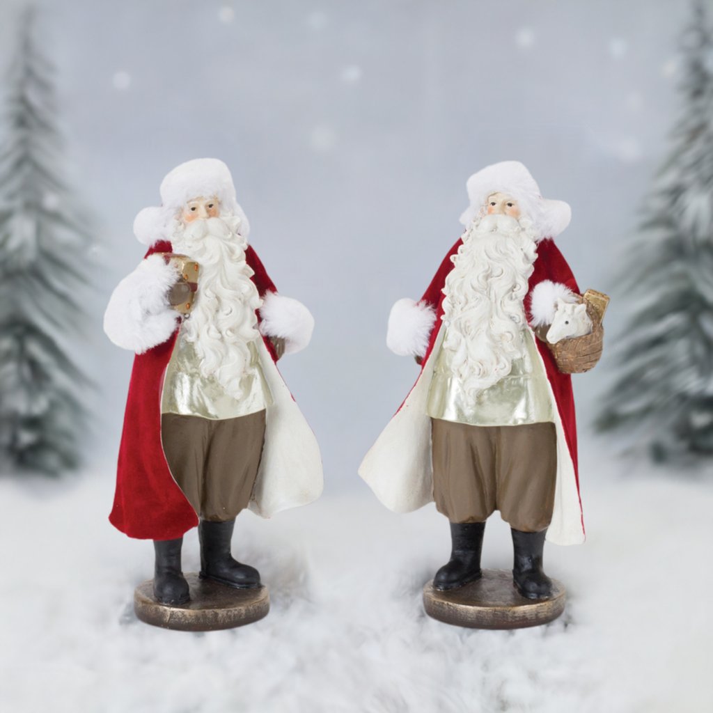 Shop For Flocked Santa Figurine with Toy Accents (Set of 2) at Michelle's aDOORable Creations