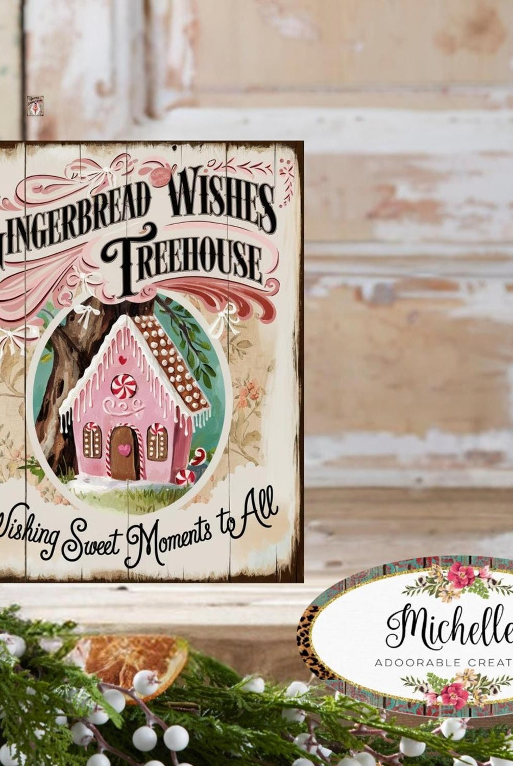 Gingerbread Wishes Treehouse Christmas Sign