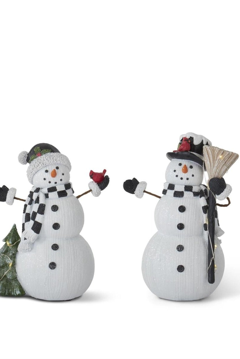 Shop For Glittered Resin Woodgrain LED Snowmen (Set of 2)