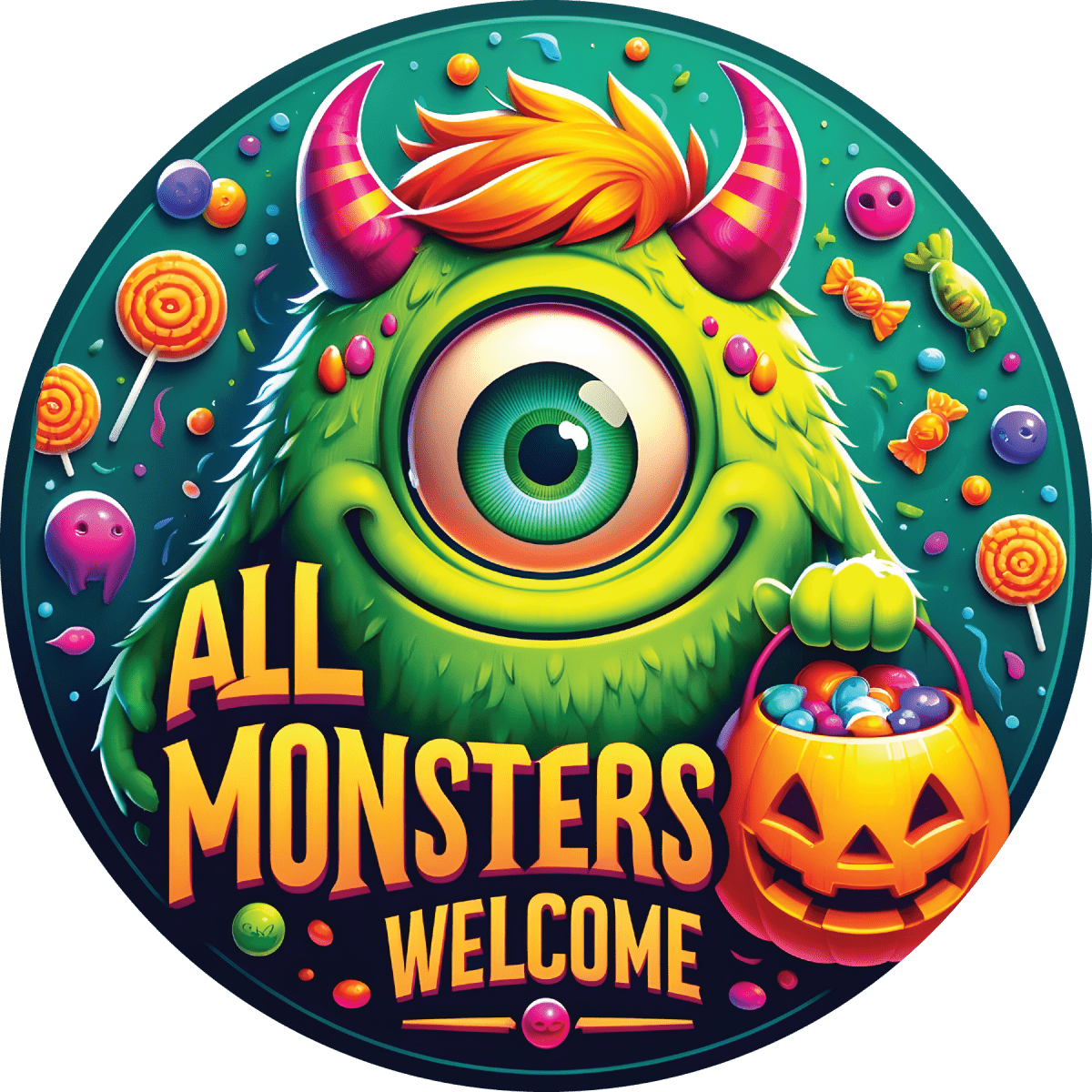 Shop For Green All Monsters Are Welcome Round Sign