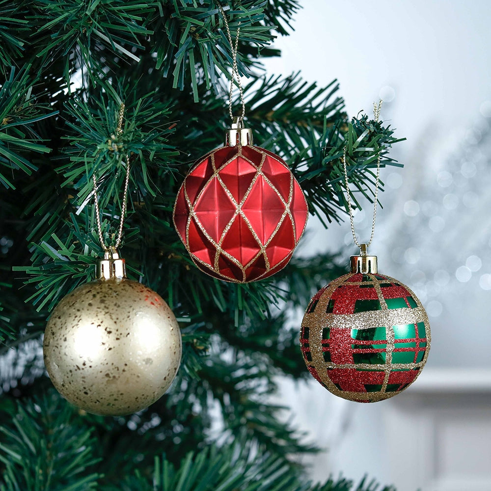 Shop For Green and Gold Glittered Tree Baubles (Set of 30)