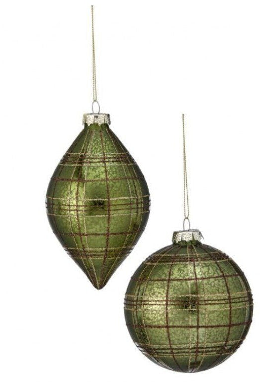Shop For Green Glass Plaid Ornaments (Set of 2)