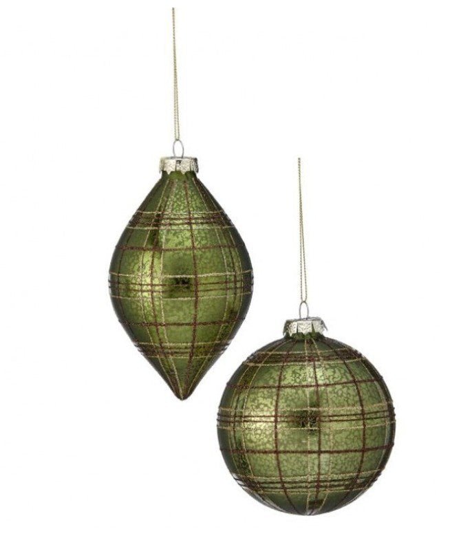 Shop For Green Glass Plaid Ornaments (Set of 2)