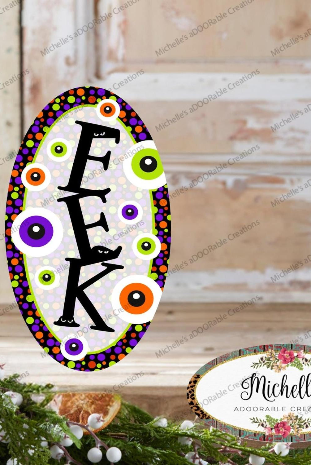 Halloween Eyeballs EEK Oval Sign