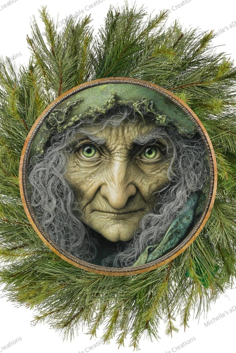Halloween Green Witch Face Metal Sign