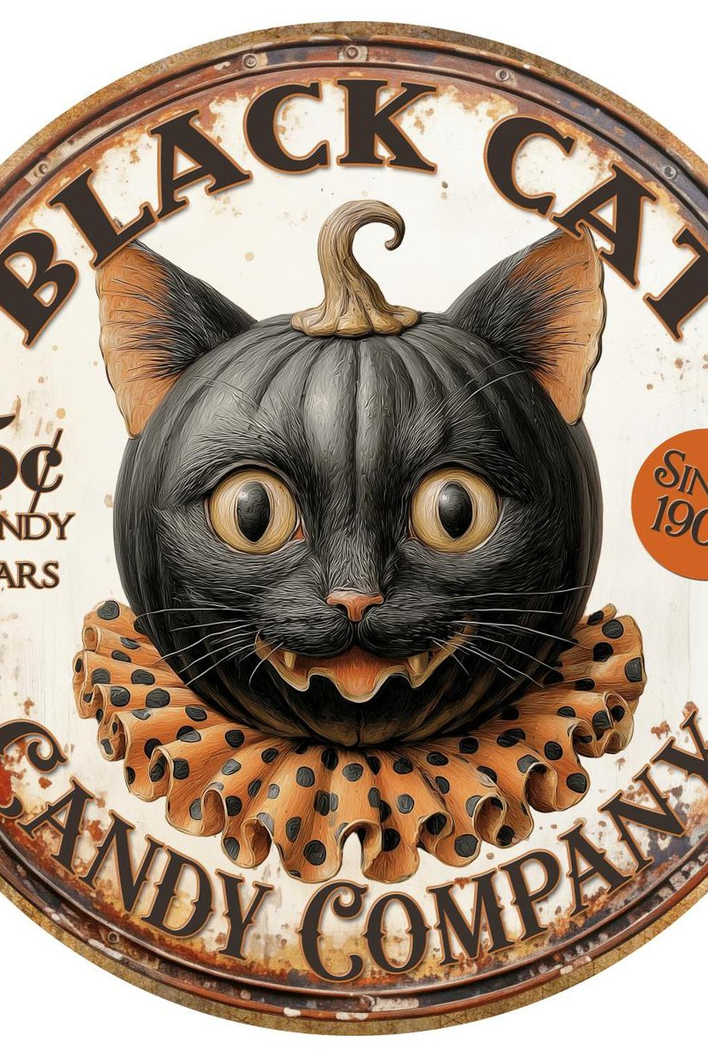 Halloween Vintage Black Cat Candy Company Round Sign