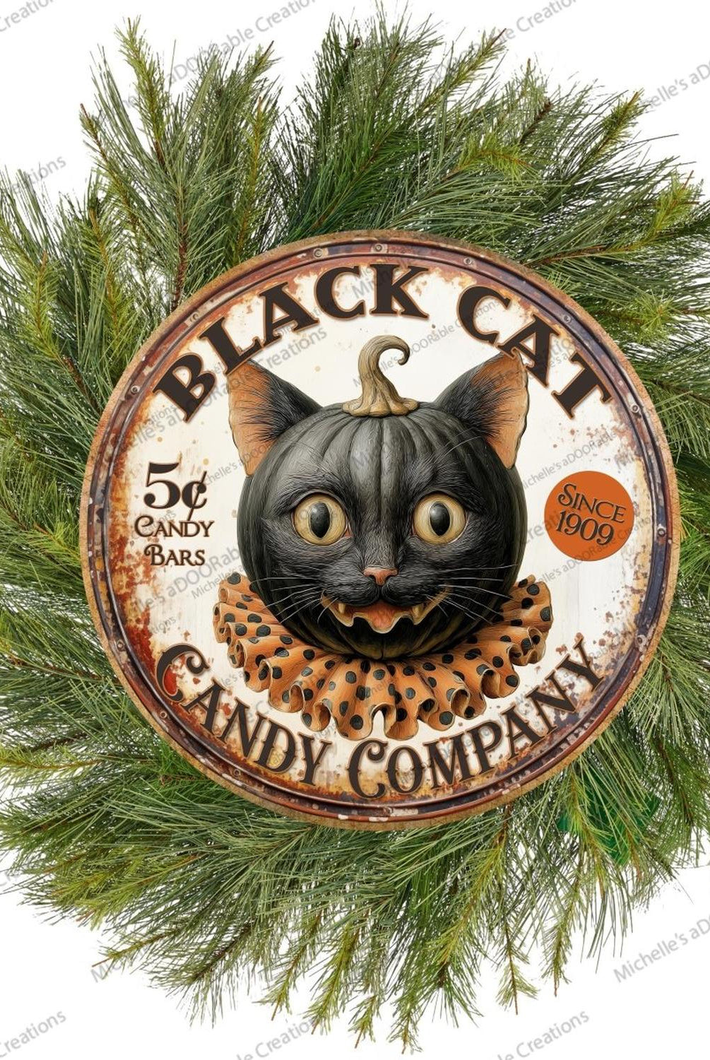 Halloween Vintage Black Cat Candy Company Round Sign