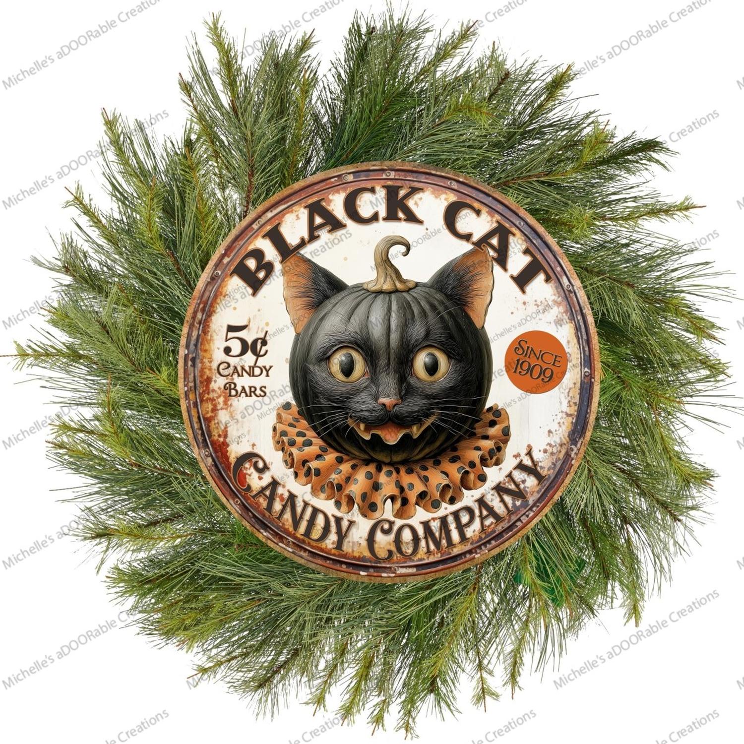 Shop For Halloween Vintage Black Cat Candy Company Round Sign
