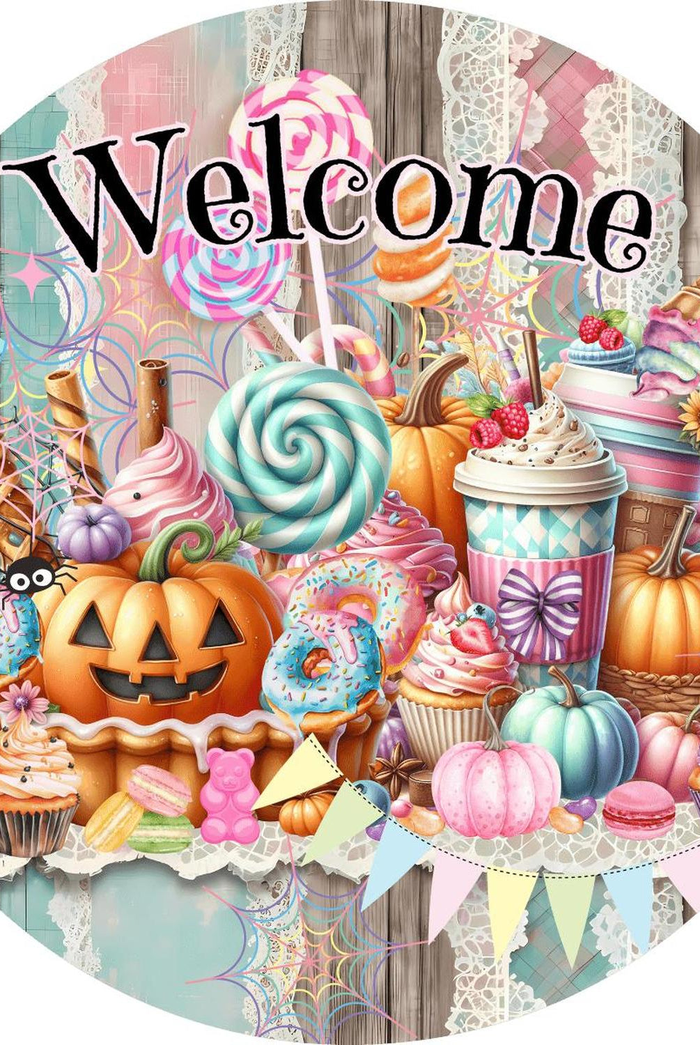 Halloween Welcome Pastel Candy Round Sign