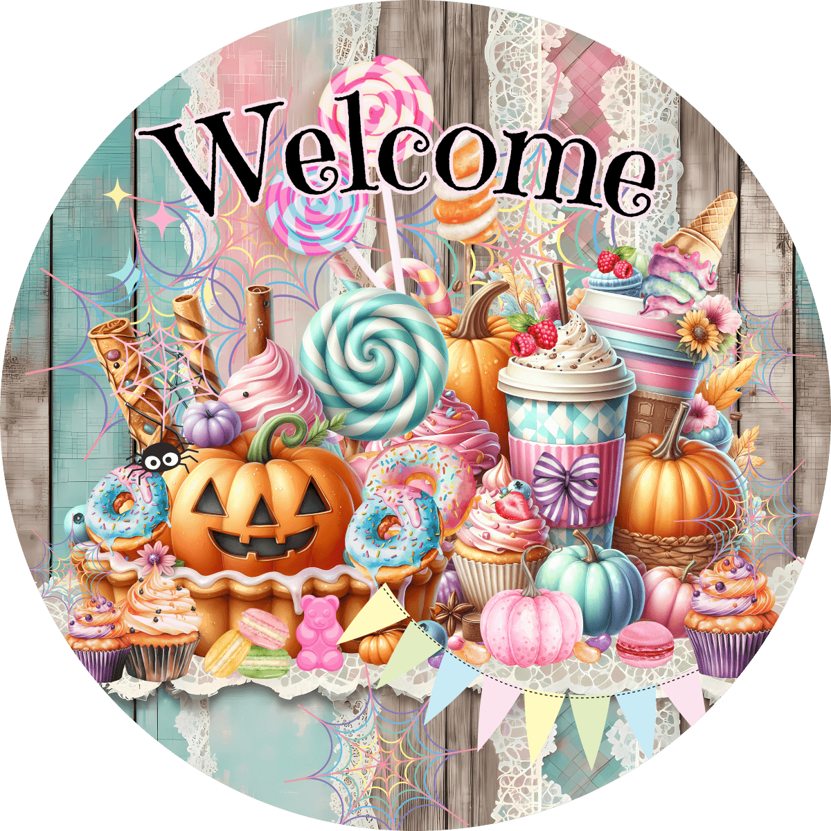Shop For Halloween Welcome Pastel Candy Round Sign