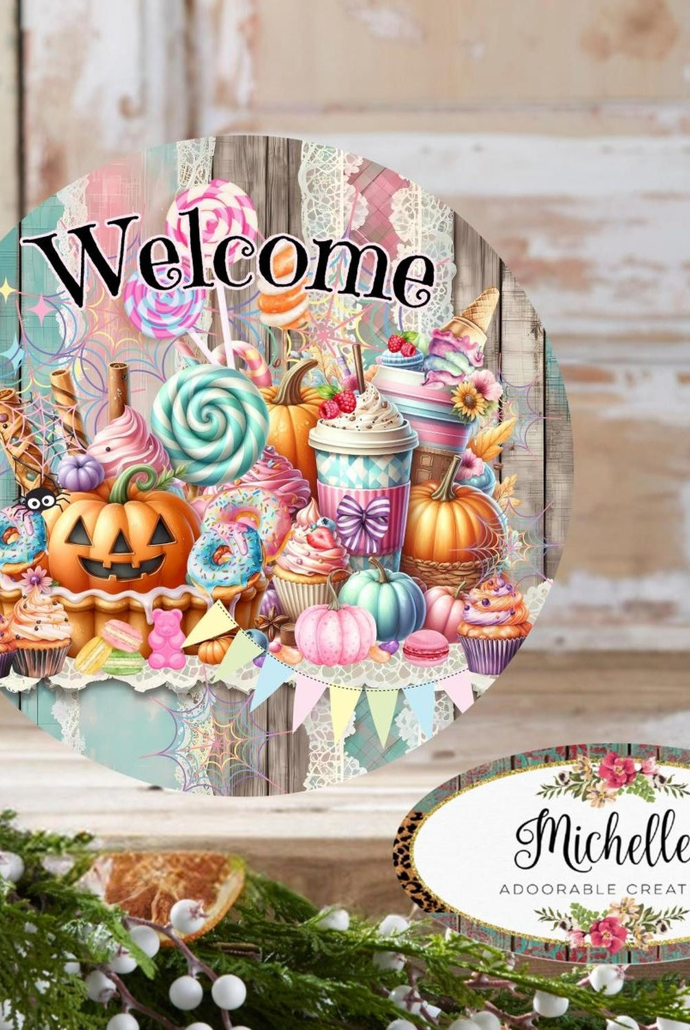 Halloween Welcome Pastel Candy Round Sign