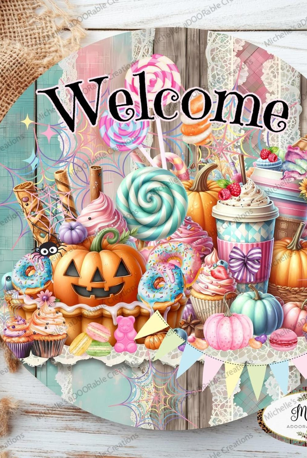 Halloween Welcome Pastel Candy Round Sign