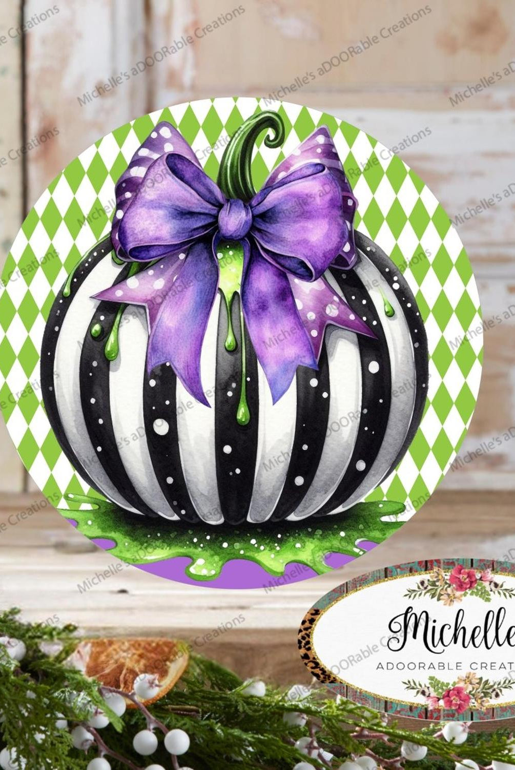 Halloween Zombie Black White Pumpkin Sign