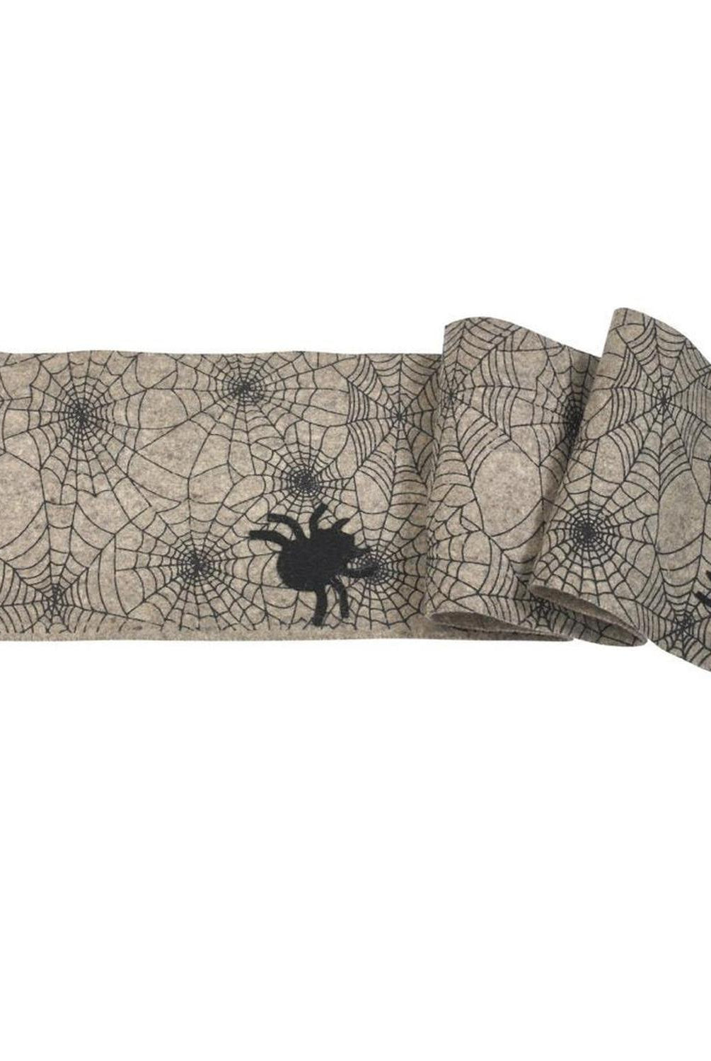 Hand Felted Wool Halloween Spider Web Table Runner - 14x72" Arcadia Home