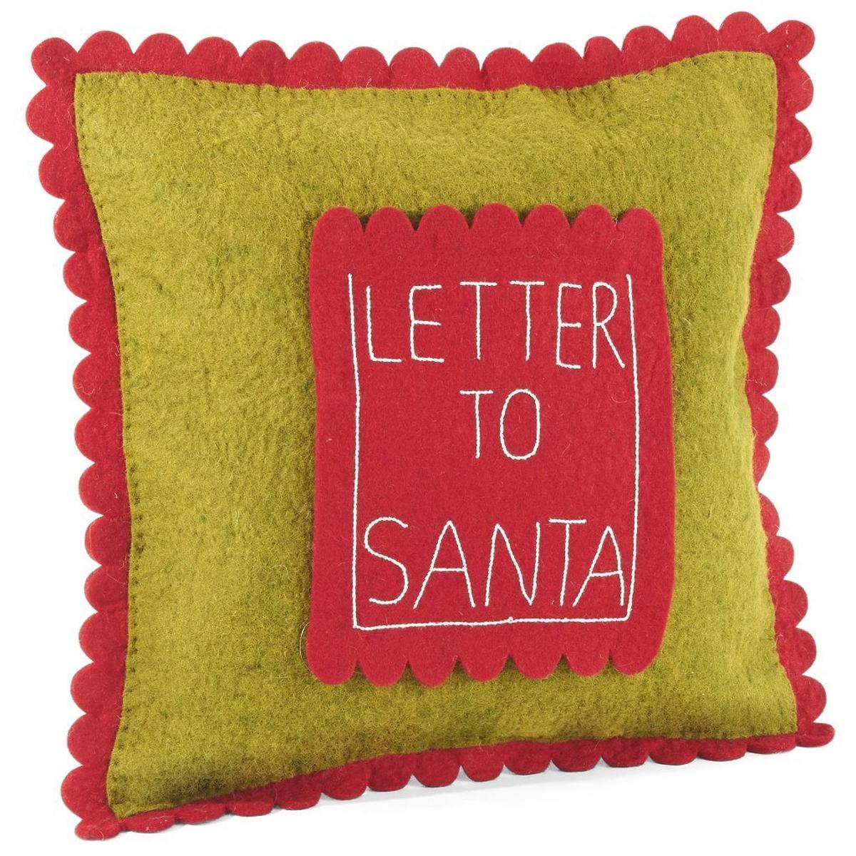 Shop For Handmade Christmas Pillow Hand Felted Wool - Letter to Santa Pocket Green - 18" Arcadia Home