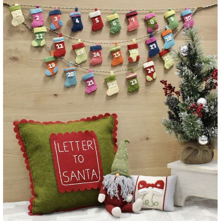 Shop For Handmade Christmas Pillow Hand Felted Wool - Letter to Santa Pocket Green - 18" Arcadia Home