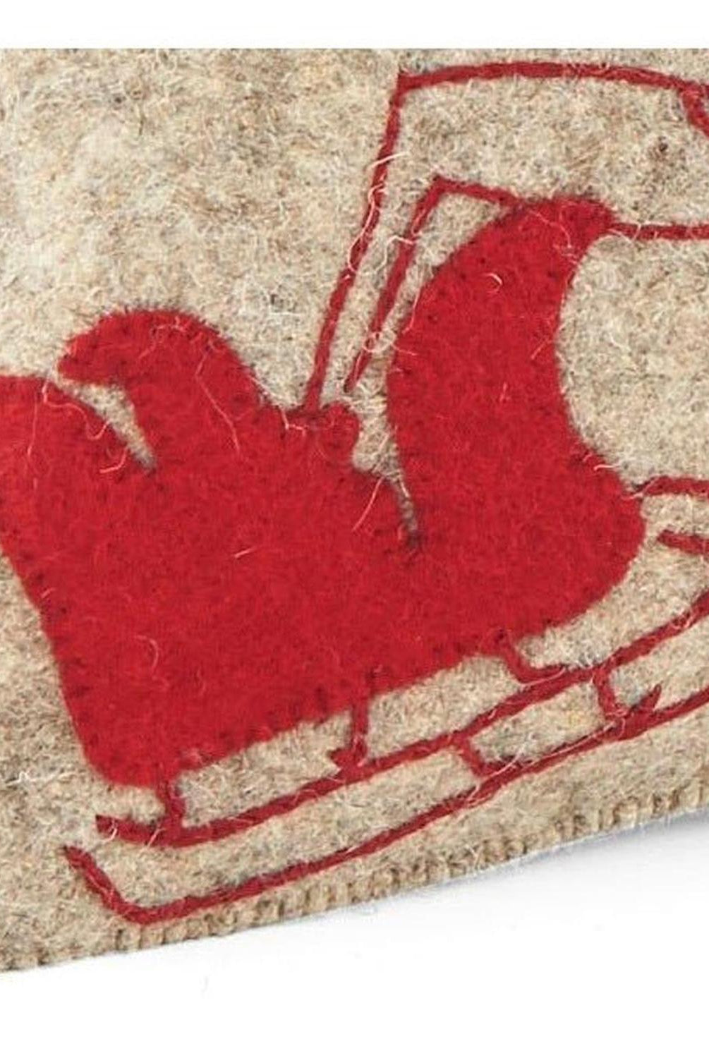 Handmade Christmas Pillow Hand Felted Wool - Red Reindeer Gray - 12"x24" Arcadia Home