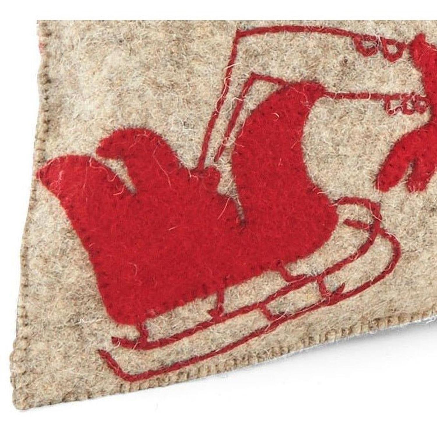 Handmade Christmas Pillow Hand Felted Wool - Red Reindeer Gray - 12"x24" Arcadia Home