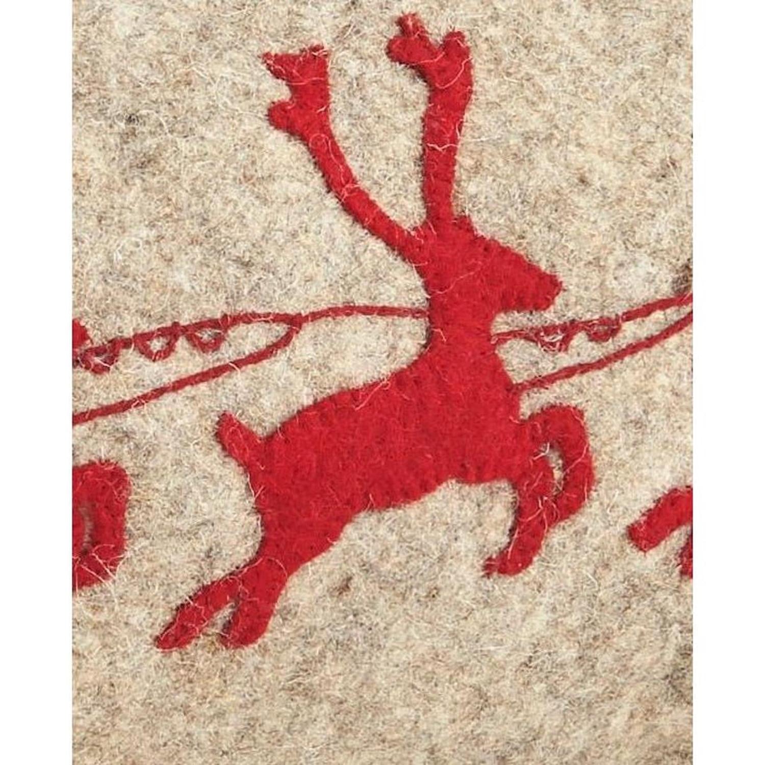 Handmade Christmas Pillow Hand Felted Wool - Red Reindeer Gray - 12"x24" Arcadia Home