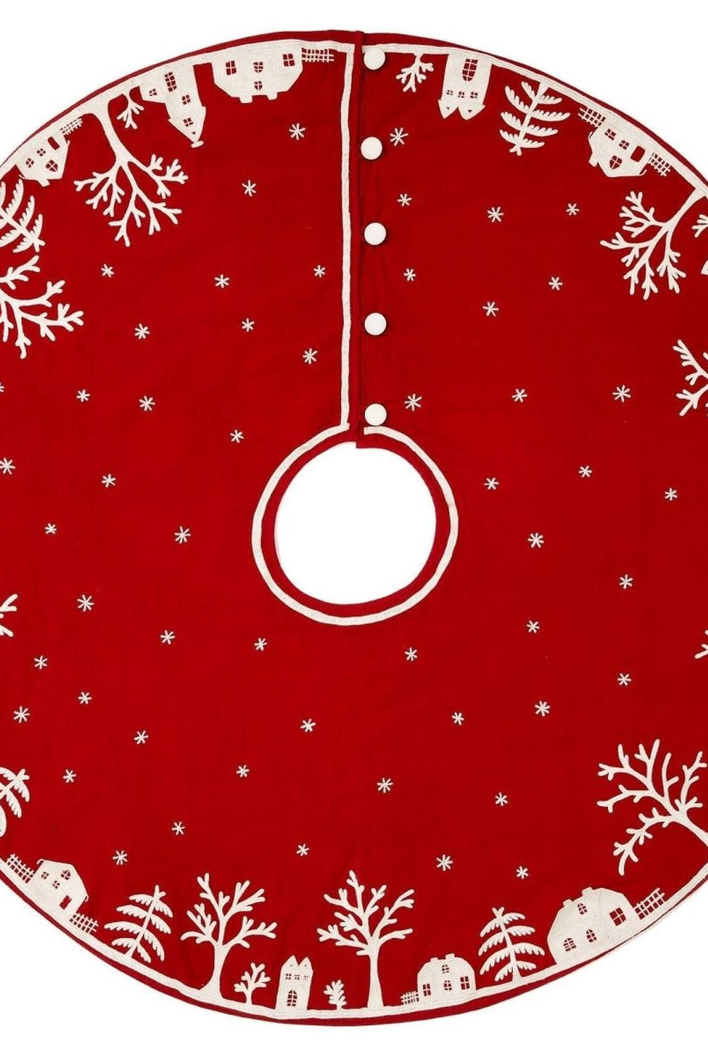 Handmade Christmas Tree Skirt Cotton - Village Scene Red - 60" Arcadia Home