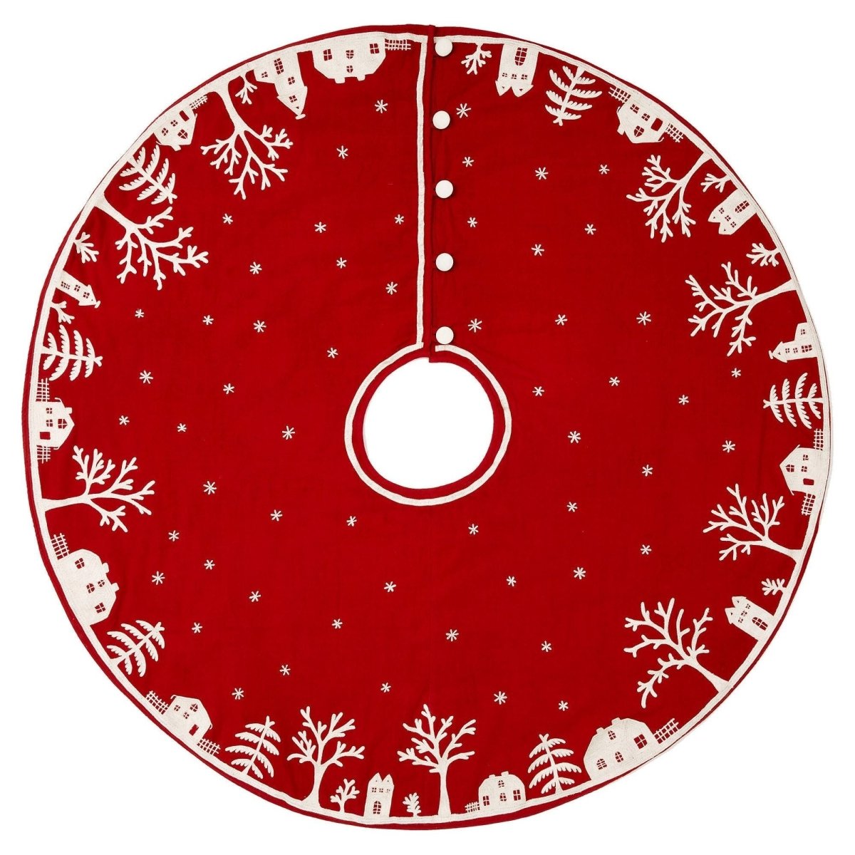 Shop For Handmade Christmas Tree Skirt Cotton - Village Scene Red - 60" Arcadia Home