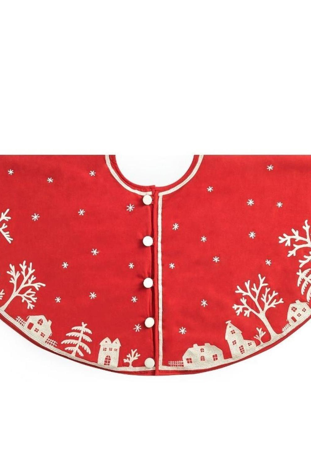 Handmade Christmas Tree Skirt Cotton - Village Scene Red - 60" Arcadia Home