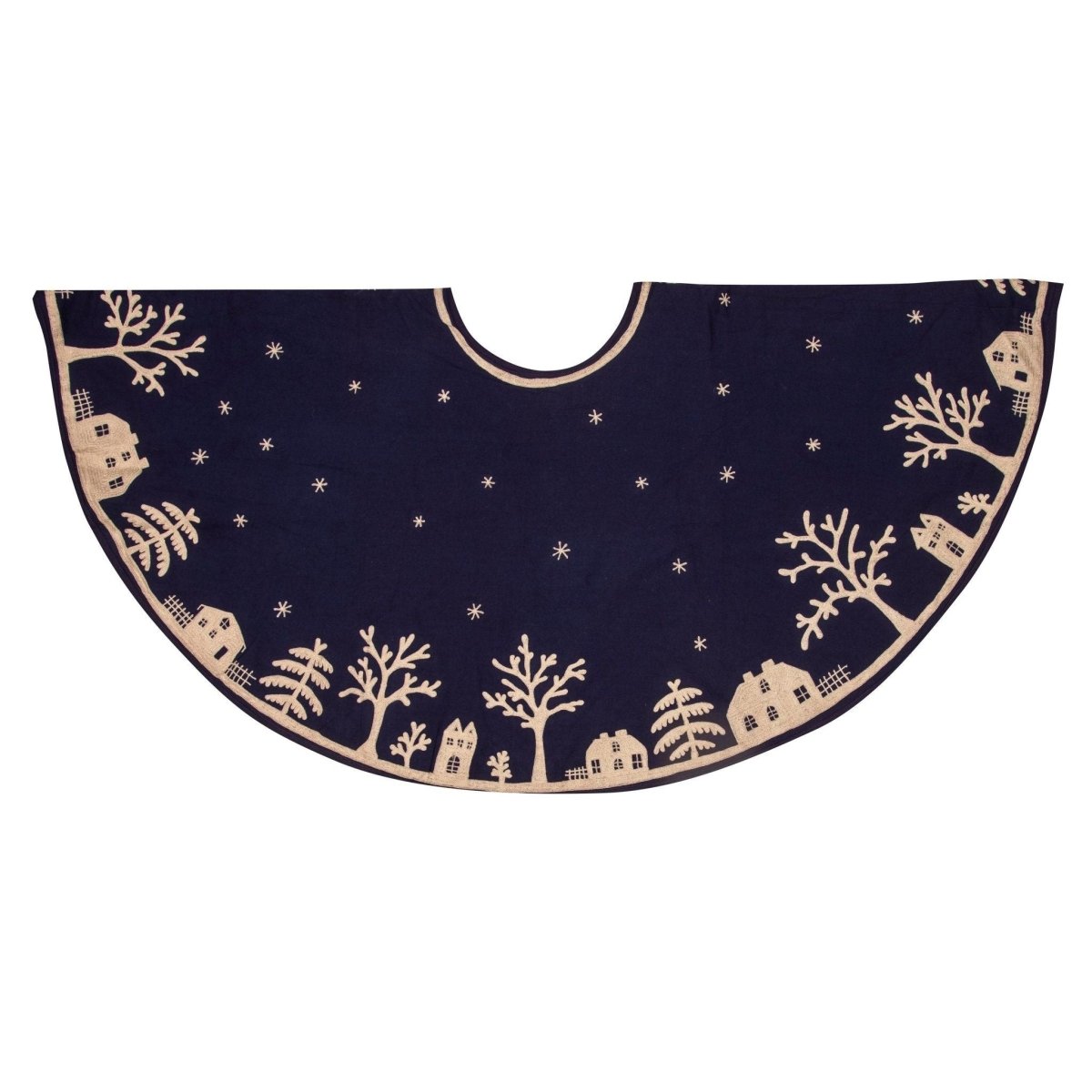 Shop For Handmade Cotton Christmas Tree Skirt - Village Scene Navy Blue - 60" Arcadia Home