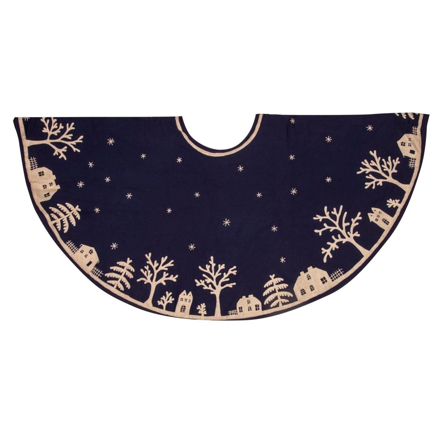 Shop For Handmade Cotton Christmas Tree Skirt - Village Scene Navy Blue - 60" Arcadia Home