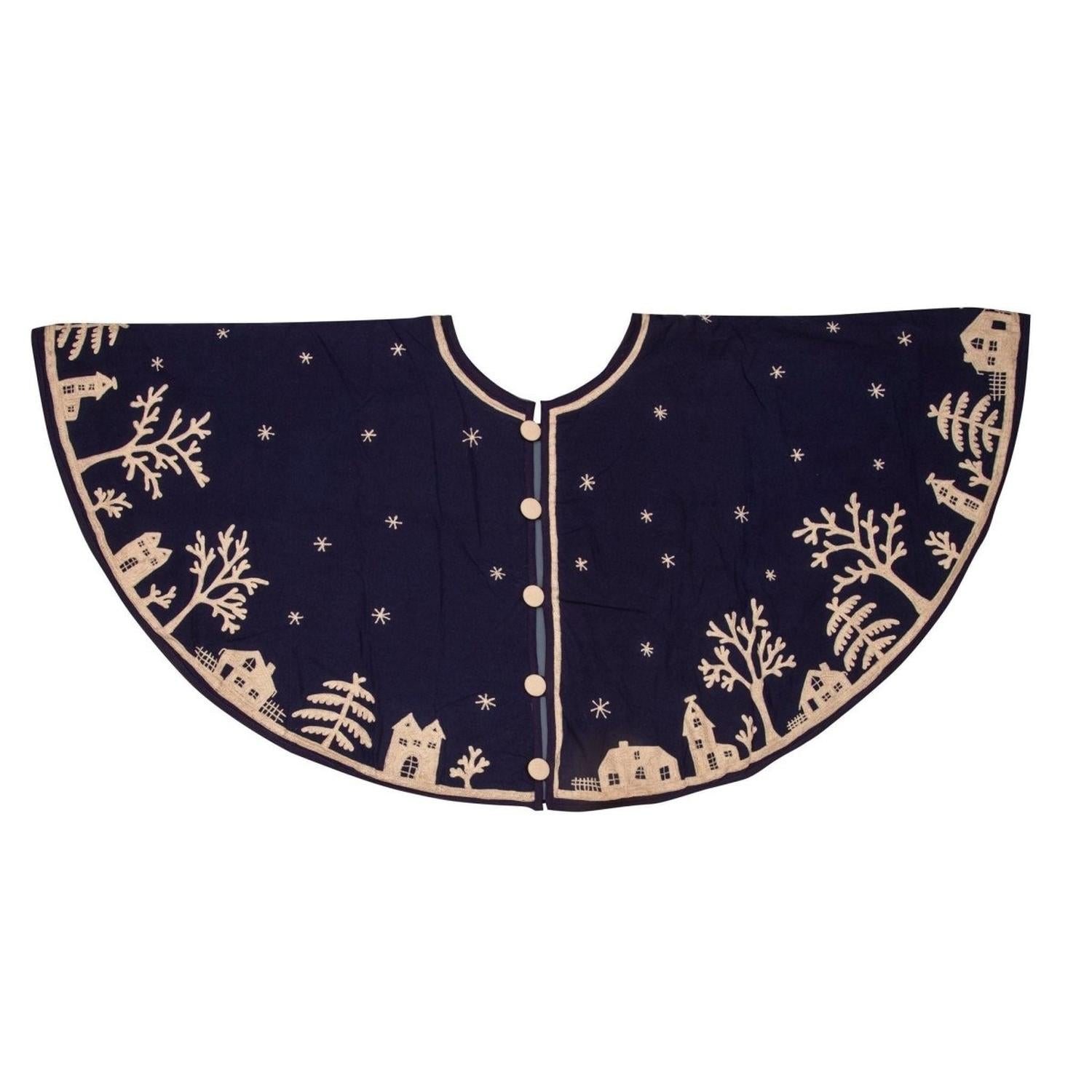 Shop For Handmade Cotton Christmas Tree Skirt - Village Scene Navy Blue - 60" Arcadia Home