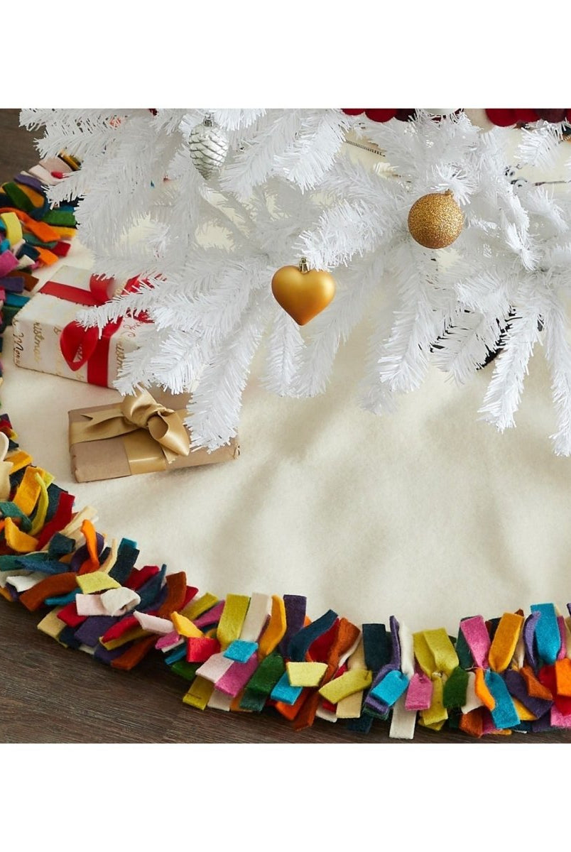 Shop For Handmade Felt Multicolor Fringe Border Cream Christmas Tree Skirt Arcadia Home