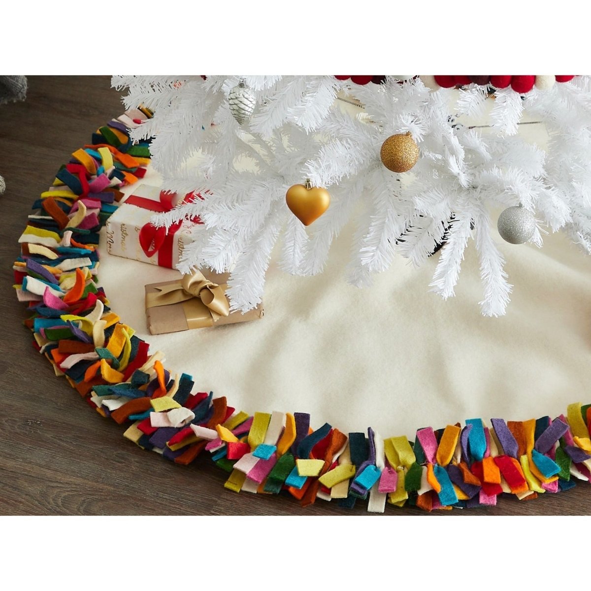 Shop For Handmade Felt Multicolor Fringe Border Cream Christmas Tree Skirt Arcadia Home