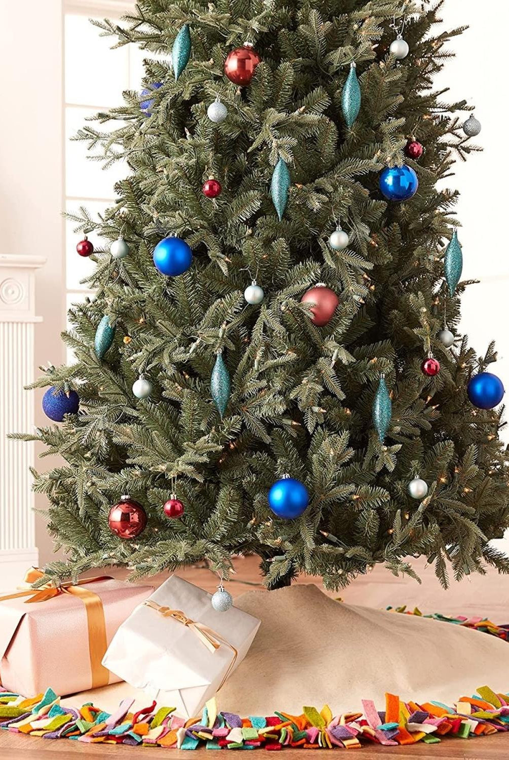 Handmade Felt Multicolor Fringe Border Cream Christmas Tree Skirt Arcadia Home