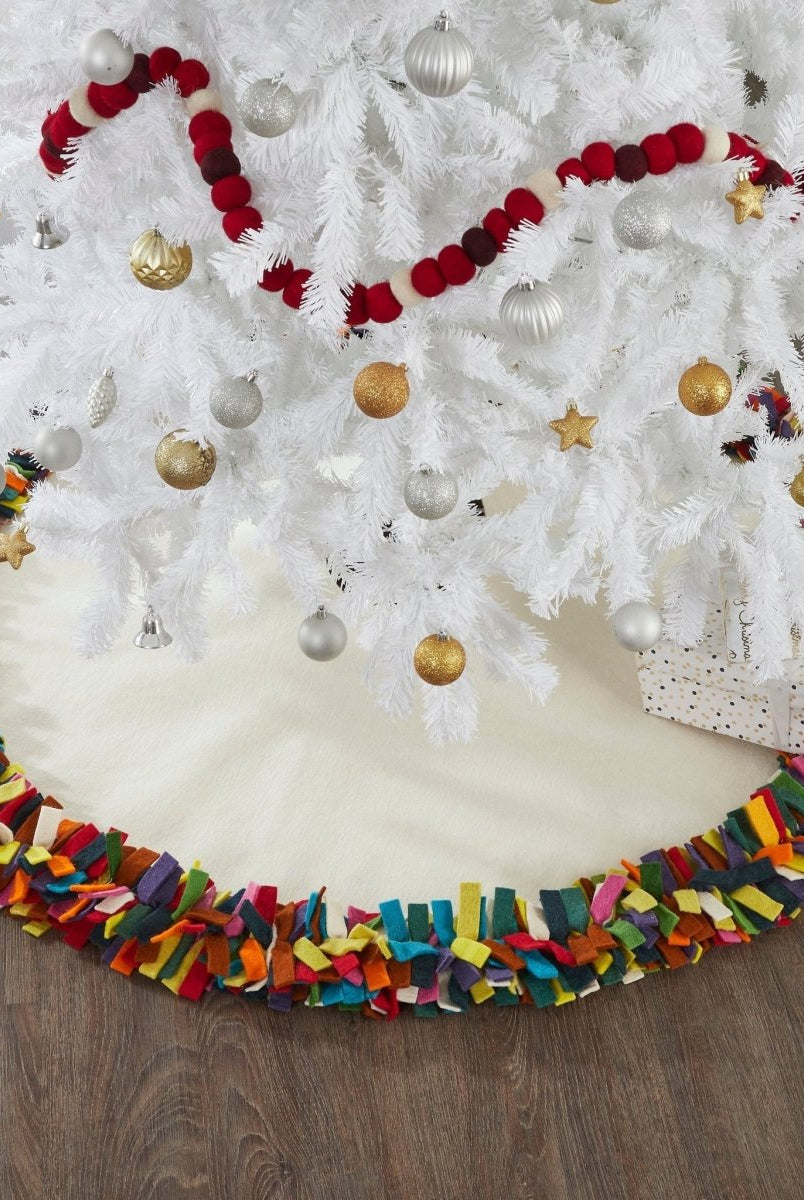 Shop For Handmade Felt Multicolor Fringe Border Cream Christmas Tree Skirt Arcadia Home