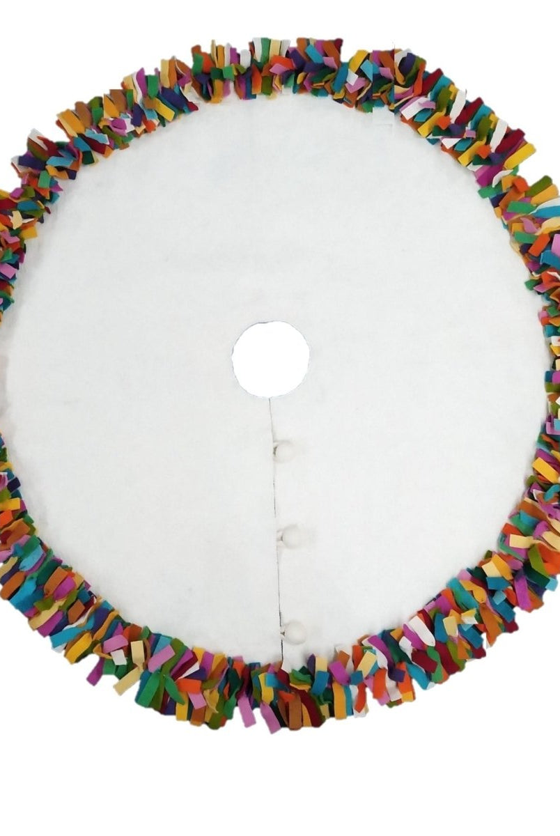Shop For Handmade Felt Multicolor Fringe Border Cream Christmas Tree Skirt Arcadia Home