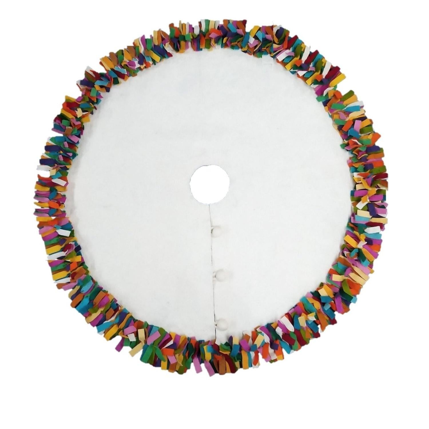 Handmade Felt Multicolor Fringe Border Cream Christmas Tree Skirt Arcadia Home