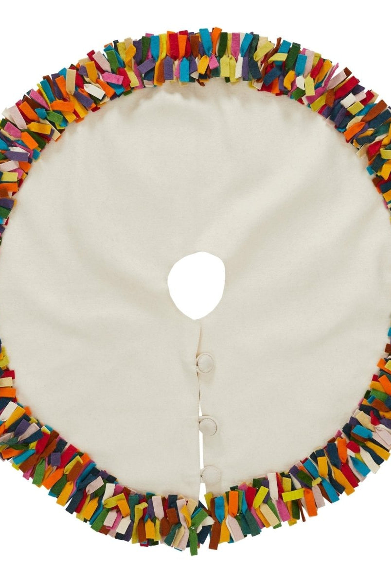 Shop For Handmade Felt Multicolor Fringe Border Cream Christmas Tree Skirt Arcadia Home