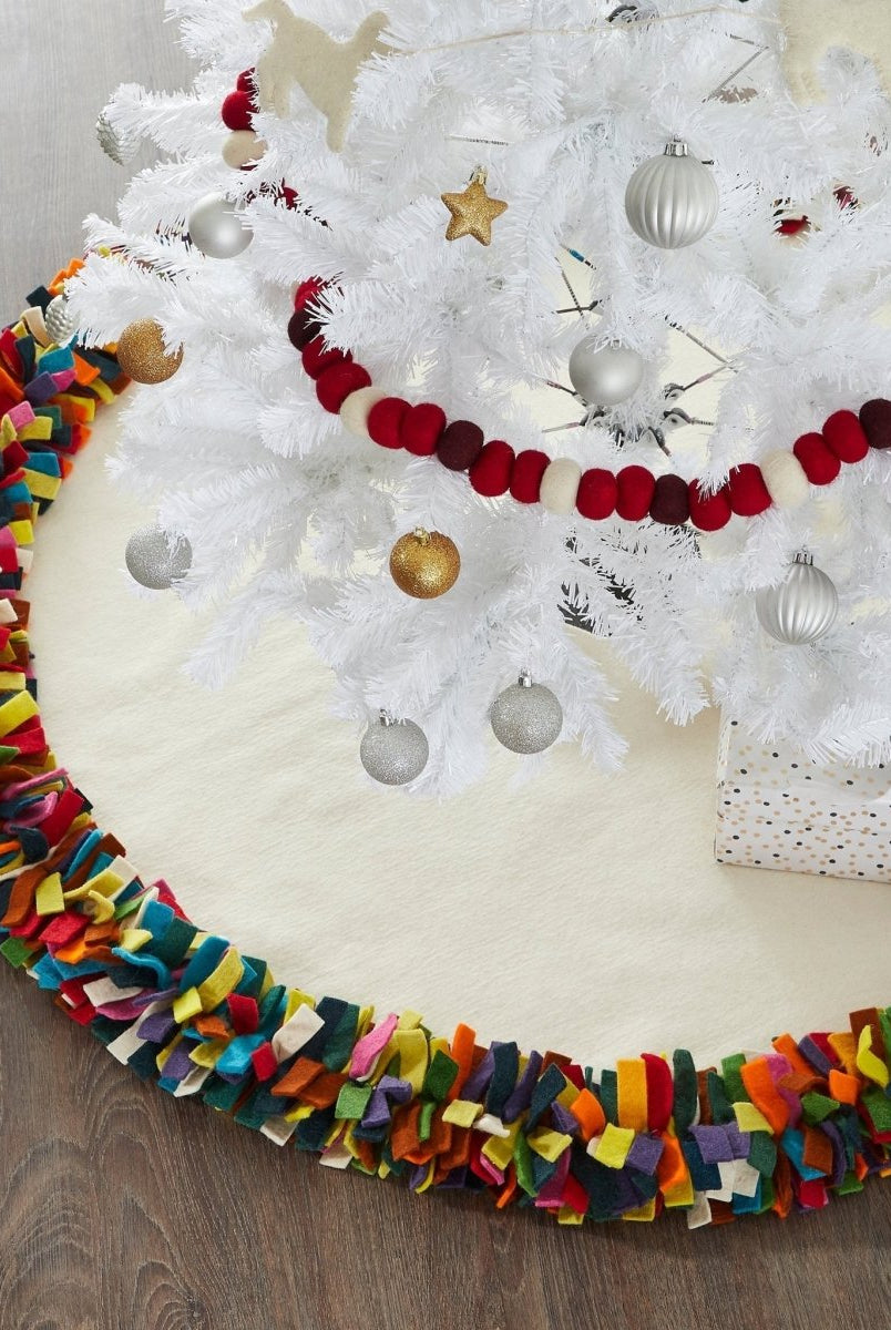 Shop For Handmade Felt Multicolor Fringe Border Cream Christmas Tree Skirt Arcadia Home