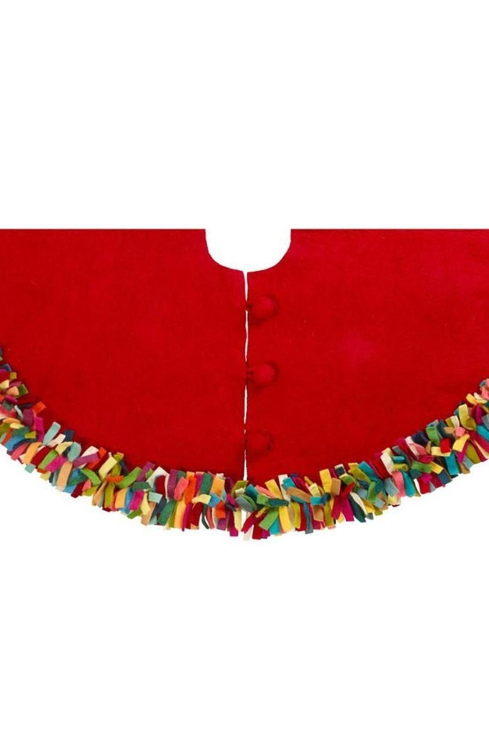 Handmade Felt Multicolor Fringe Border Red Wool Christmas Tree Skirt Arcadia Home