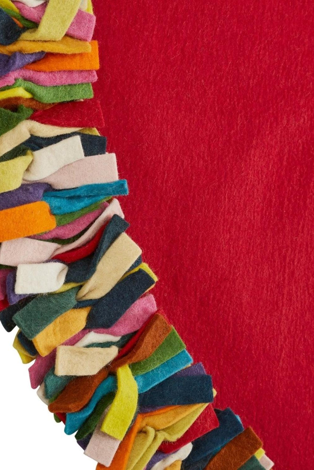 Handmade Felt Multicolor Fringe Border Red Wool Christmas Tree Skirt Arcadia Home