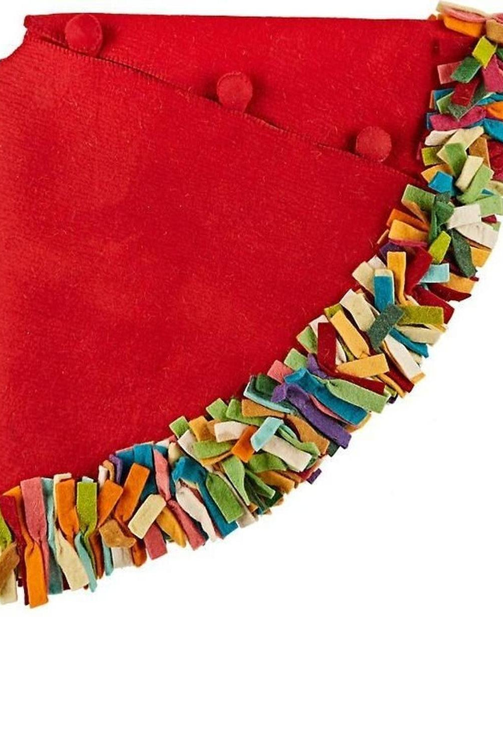 Handmade Felt Multicolor Fringe Border Red Wool Christmas Tree Skirt Arcadia Home