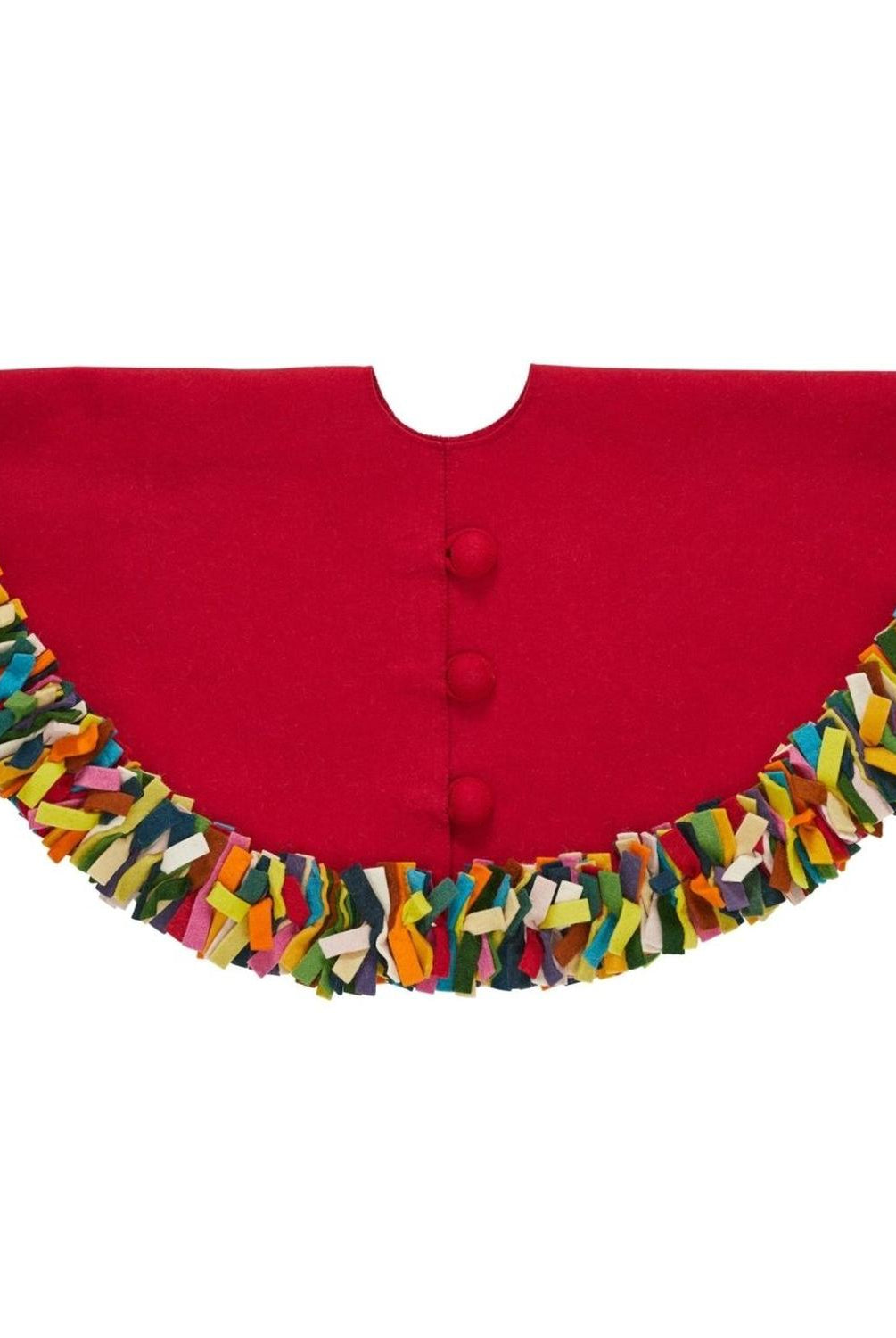 Handmade Felt Multicolor Fringe Border Red Wool Christmas Tree Skirt Arcadia Home